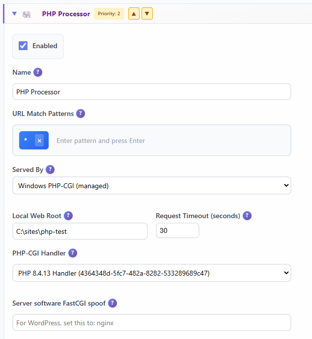 Gruxi PHP processor setup with CGI